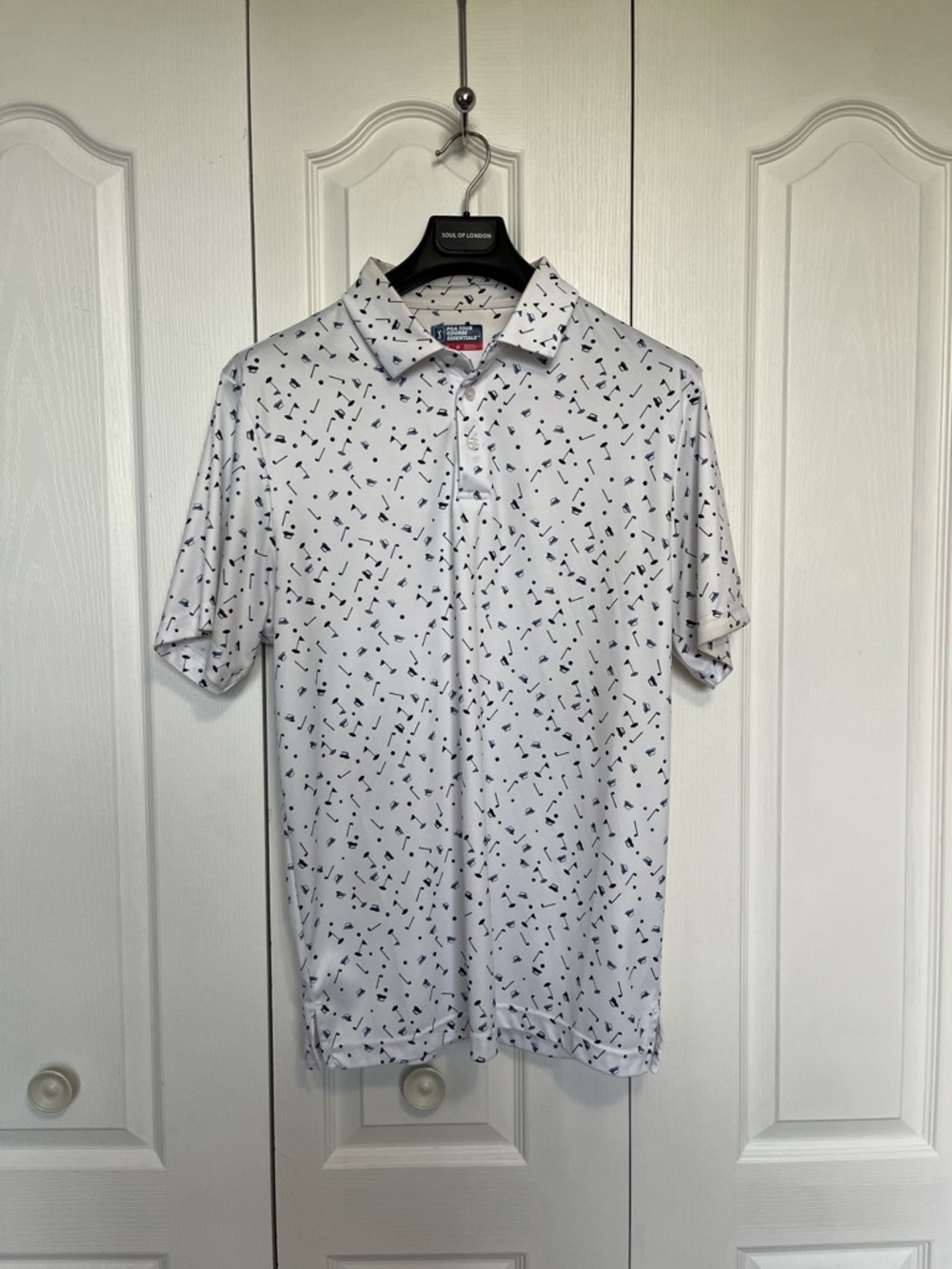 PGA Tour White Polo with Navy Golf Motif